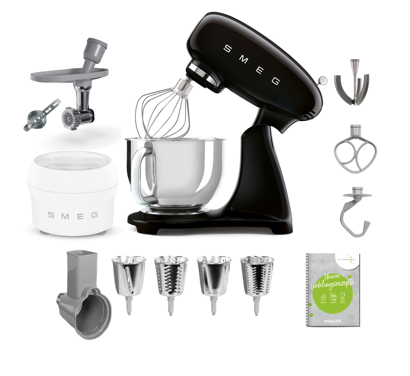 SMEG Küchenmaschine SMF03 Vollfarbe - Gourmet Set Schwarz SMEG Küchenmaschine SMF03 Vollfarbe - Gourmet Set Schwarz