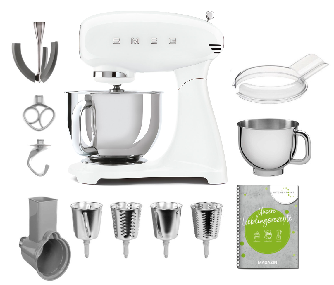 SMEG Küchenmaschine SMF03 Vollfarbe - Gemüse Mega Set Weiß SMEG Küchenmaschine SMF03 Vollfarbe - Gemüse Mega Set Weiß