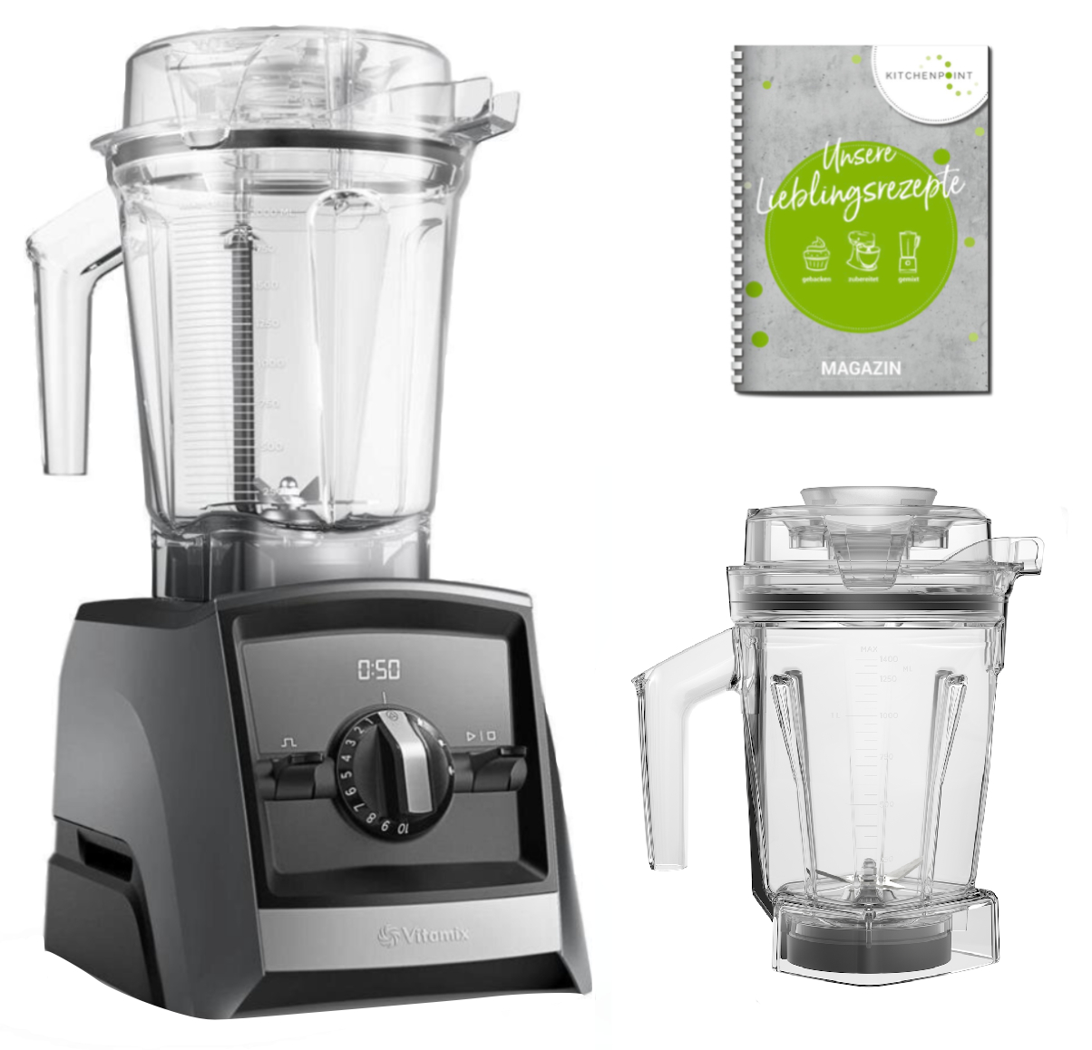 Vitamix ASCENT Mixer A2500i Schiefer Grau - Set mit 1,4l Nass Behälter - Kitchenpoint.de