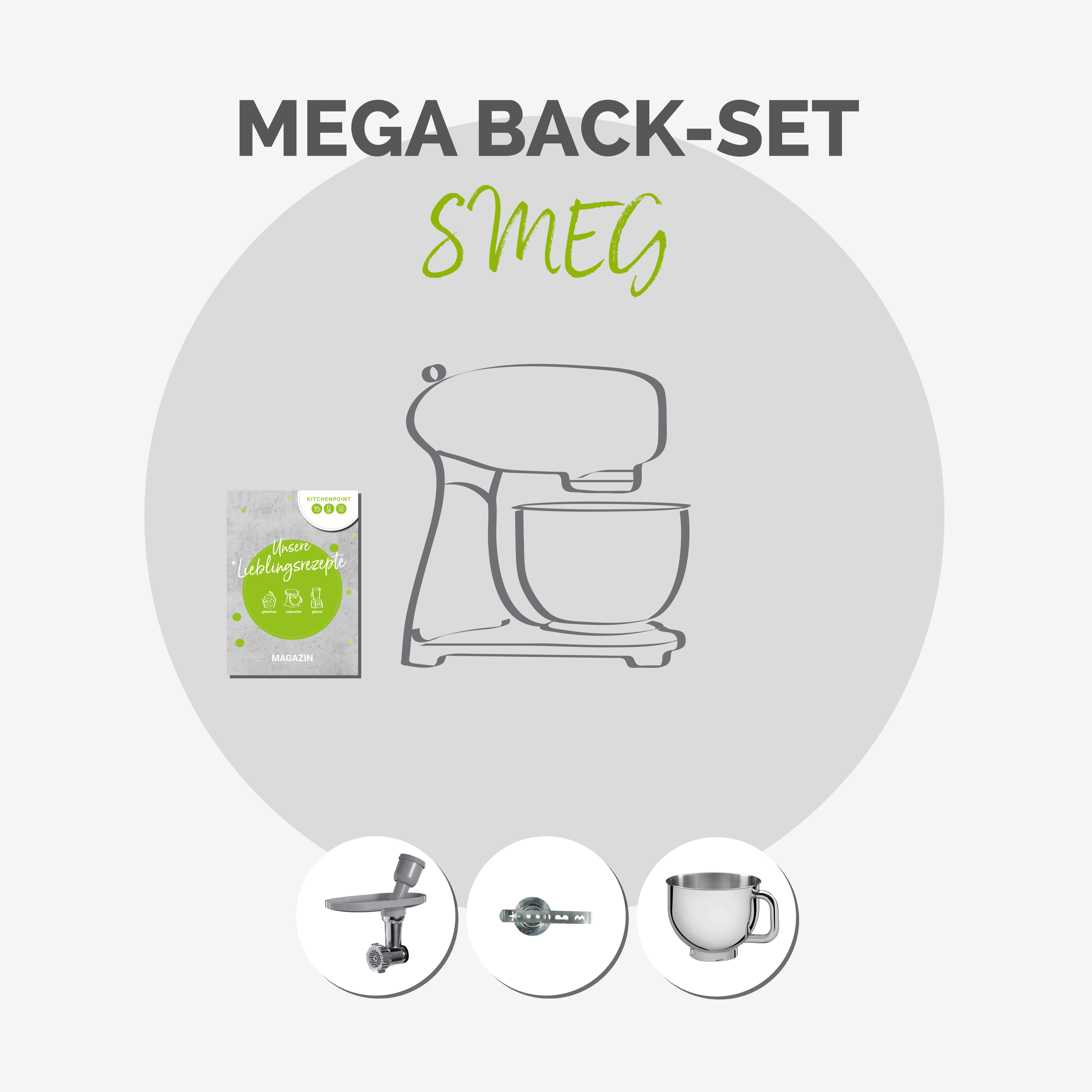 SMEG Küchenmaschine SMF03 Vollfarbe - Back Mega Set Anthrazit-grau