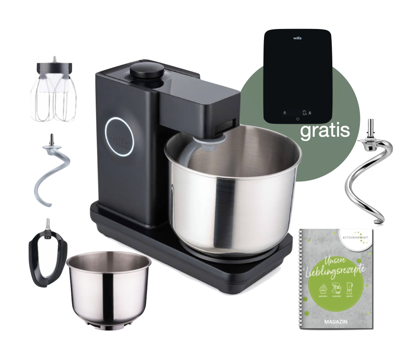 Wilfa Küchenmaschine Probaker schwarz - Schüssel Set inkl. Edelstahlknethaken
