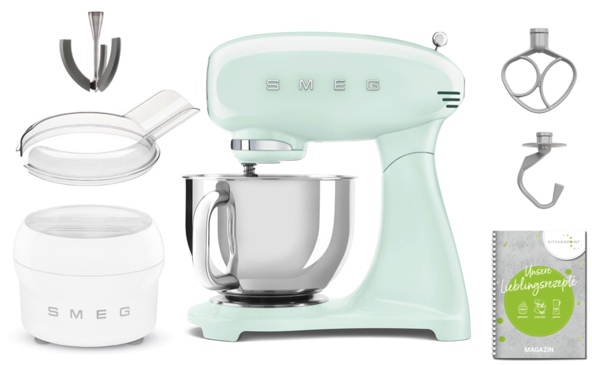 SMEG Küchenmaschine SMF03 Vollfarbe - Eis Set Pastellgrün SMEG Küchenmaschine SMF03 Vollfarbe - Eis Set Pastellgrün