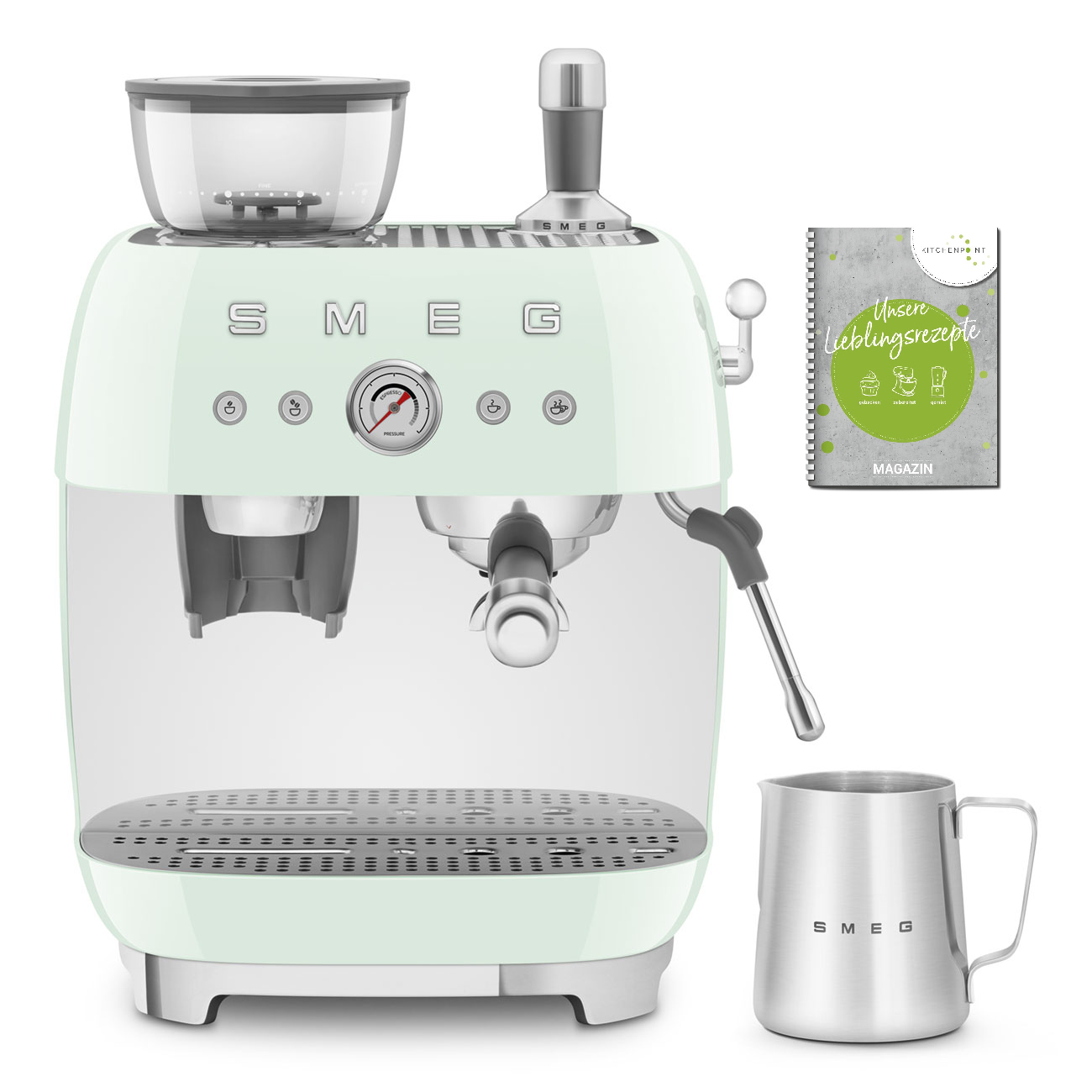 SMEG Espressomaschine mit integrierter Kaffeemühle Pastellgrün SMEG Espressomaschine mit integrierter Kaffeemühle Pastellgrün