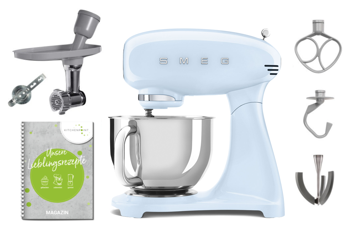 SMEG Küchenmaschine SMF03 Vollfarbe Pastellblau - Back Set  SMEG Küchenmaschine SMF03 Vollfarbe Pastellblau - Back Set