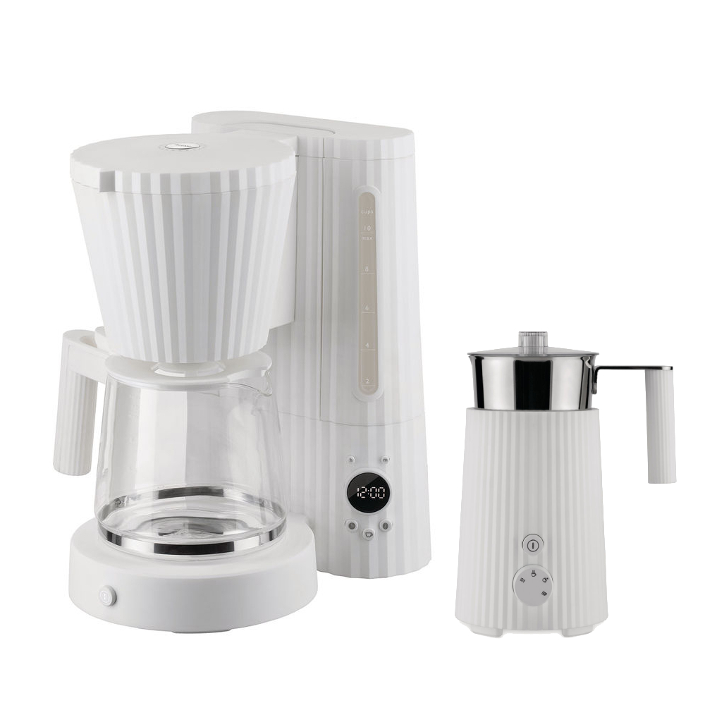 Alessi Plisse Kaffeemaschine - Milchaufschäumer Set weiss