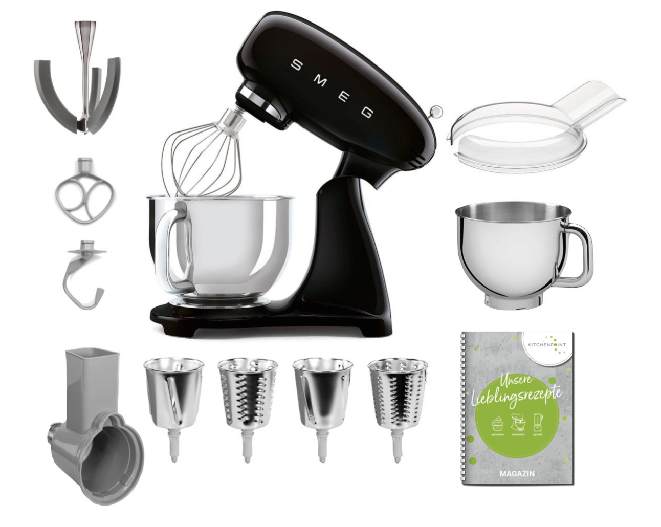 SMEG Küchenmaschine SMF03 Vollfarbe - Gemüse Mega Set Schwarz