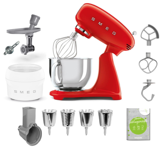 SMEG Küchenmaschine SMF05 Vollfarbe - Gourmet Set Rot