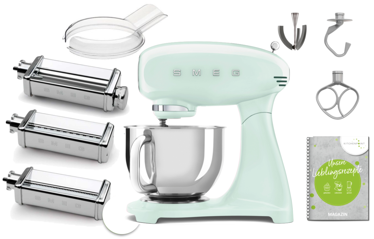 SMEG Küchenmaschine SMF03 Vollfarbe - Pasta Set Pastellgrün SMEG Küchenmaschine SMF03 Vollfarbe - Pasta Set Pastellgrün