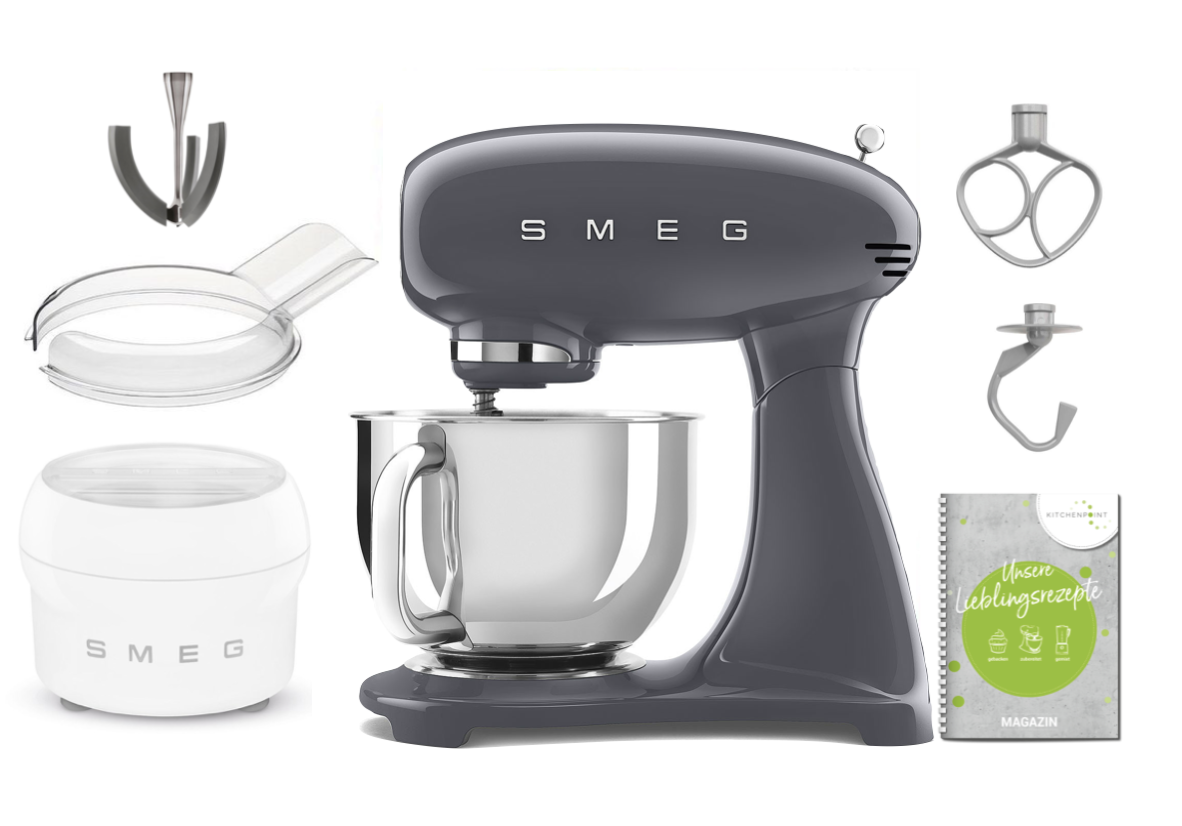 SMEG Küchenmaschine SMF03 Vollfarbe - Eis Set Anthrazit-grau SMEG Küchenmaschine SMF03 Vollfarbe - Eis Set Anthrazit-grau