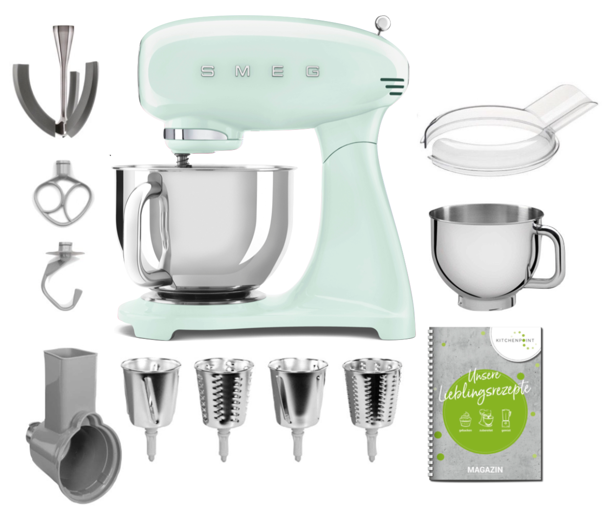 SMEG Küchenmaschine SMF03 Vollfarbe - Gemüse Mega Set Pastellgrün SMEG Küchenmaschine SMF03 Vollfarbe - Gemüse Mega Set Pastellgrün