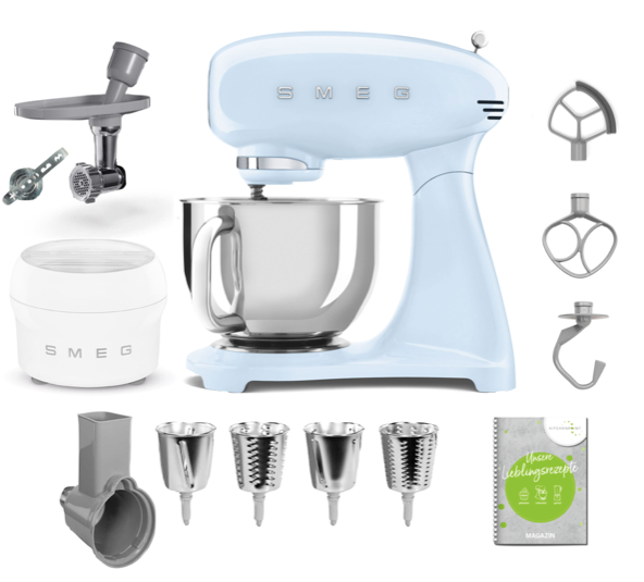 SMEG Küchenmaschine SMF05 Vollfarbe - Gourmet Set Pastellblau