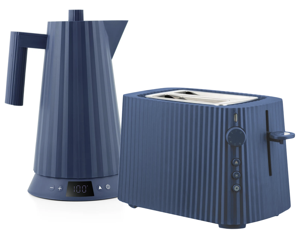 Alessi Plissé Wasserkocher - Toaster Set mit Temperaturregelung blau