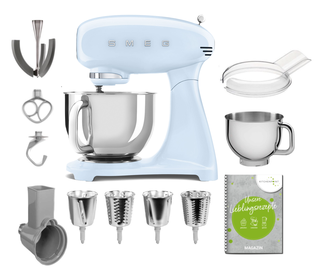 SMEG Küchenmaschine SMF03 Vollfarbe - Gemüse Mega Set Pastellblau SMEG Küchenmaschine SMF03 Vollfarbe - Gemüse Mega Set Pastellblau