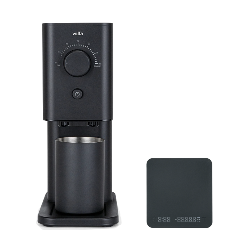 Wilfa Zense Kaffeemühle, CG3B-125, Schwarz inkl. Uni Mini Waage 