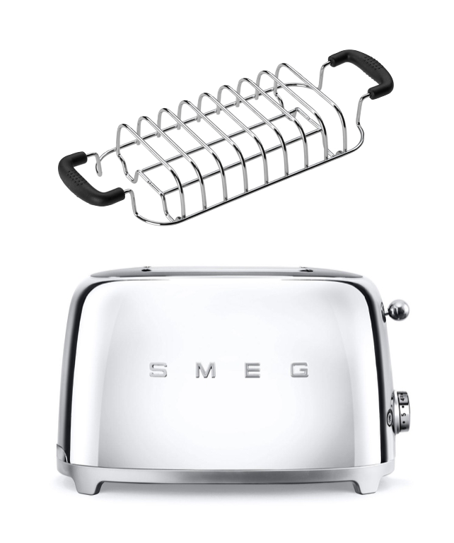 SMEG Toaster TSF01 mit Brötchenaufsatz Chrom - TSF01SSEU - Kitchenpoint.de