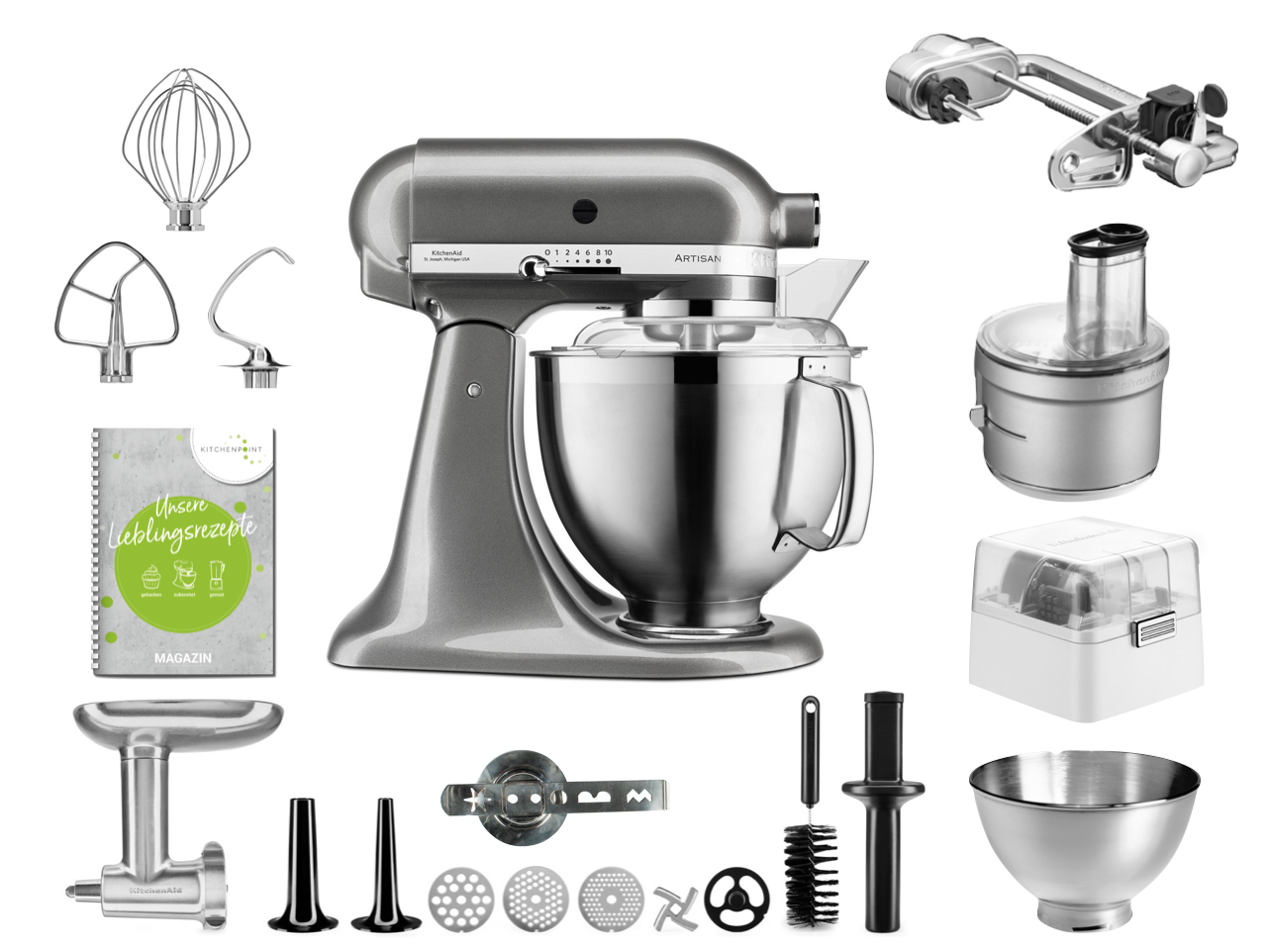 KitchenAid Küchenmaschine 185 Gourmet Set Medallion Silber KitchenAid Küchenmaschine 185 Gourmet Set Medallion Silber
