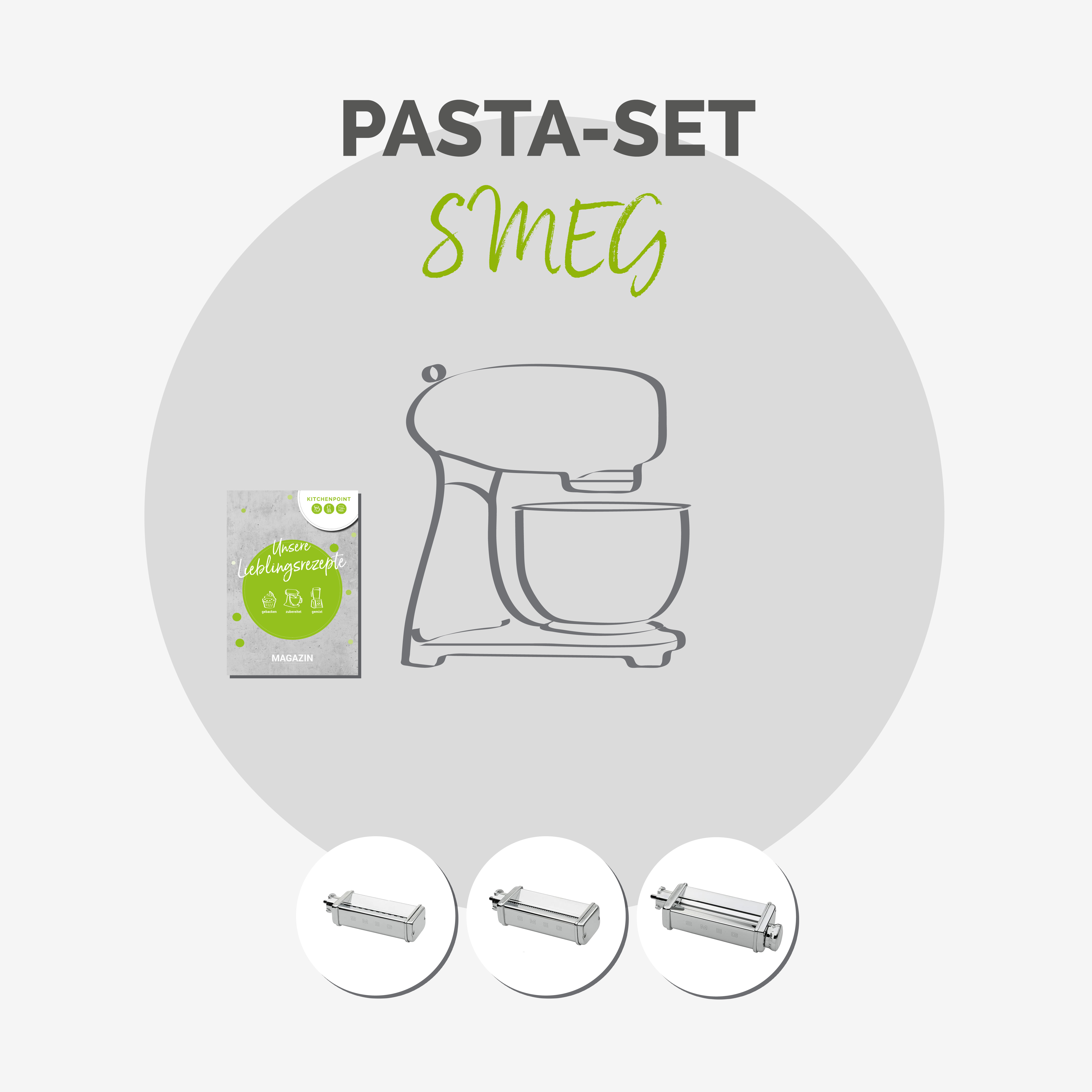 SMEG Küchenmaschine SMF03 Vollfarbe - Pasta Set Anthrazit-grau