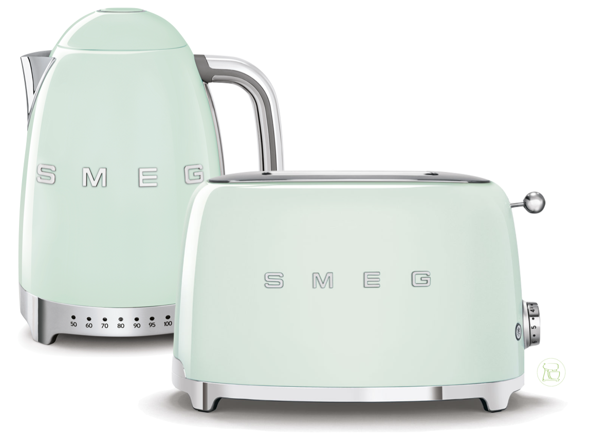 SMEG Wasserkocher mit Temperaturregelung - Toaster Set Pastellgrün SMEG Wasserkocher mit Temperaturregelung - Toaster Set Pastellgrün