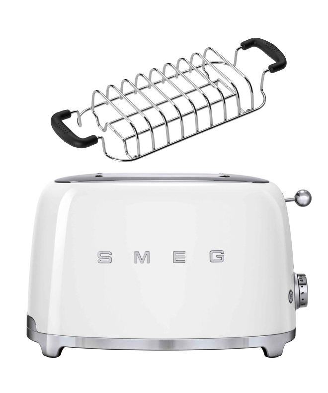 SMEG Toaster TSF01 mit Brötchenaufsatz Weiß - TSF01WHEU - Kitchenpoint.de