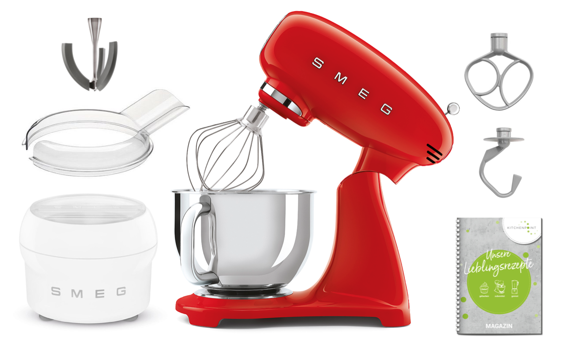 SMEG Küchenmaschine SMF03 Vollfarbe - Eis Set Rot SMEG Küchenmaschine SMF03 Vollfarbe - Eis Set Rot