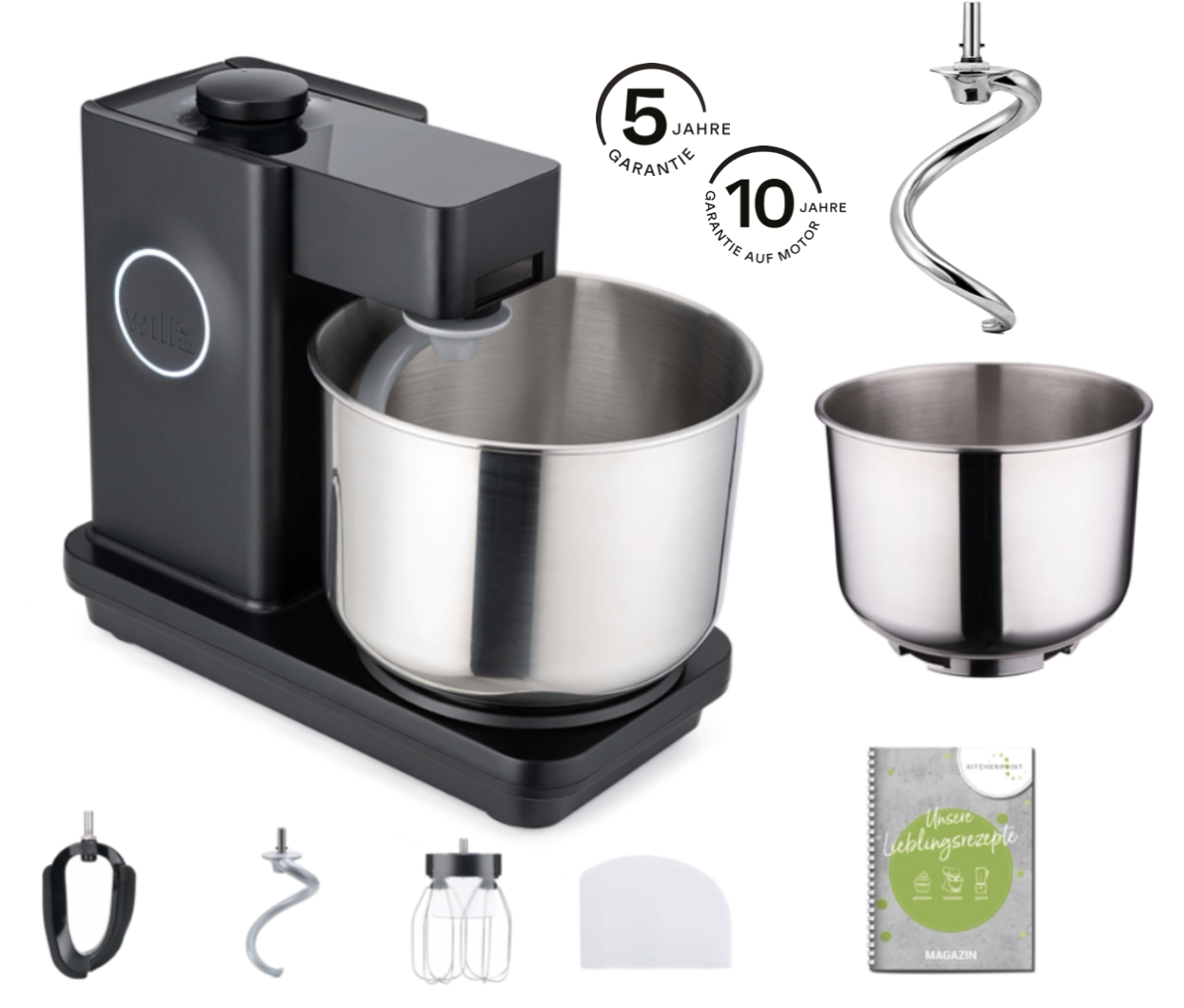 Wilfa Küchenmaschine Probaker schwarz - Schüssel Set inkl. Edelstahlknethaken