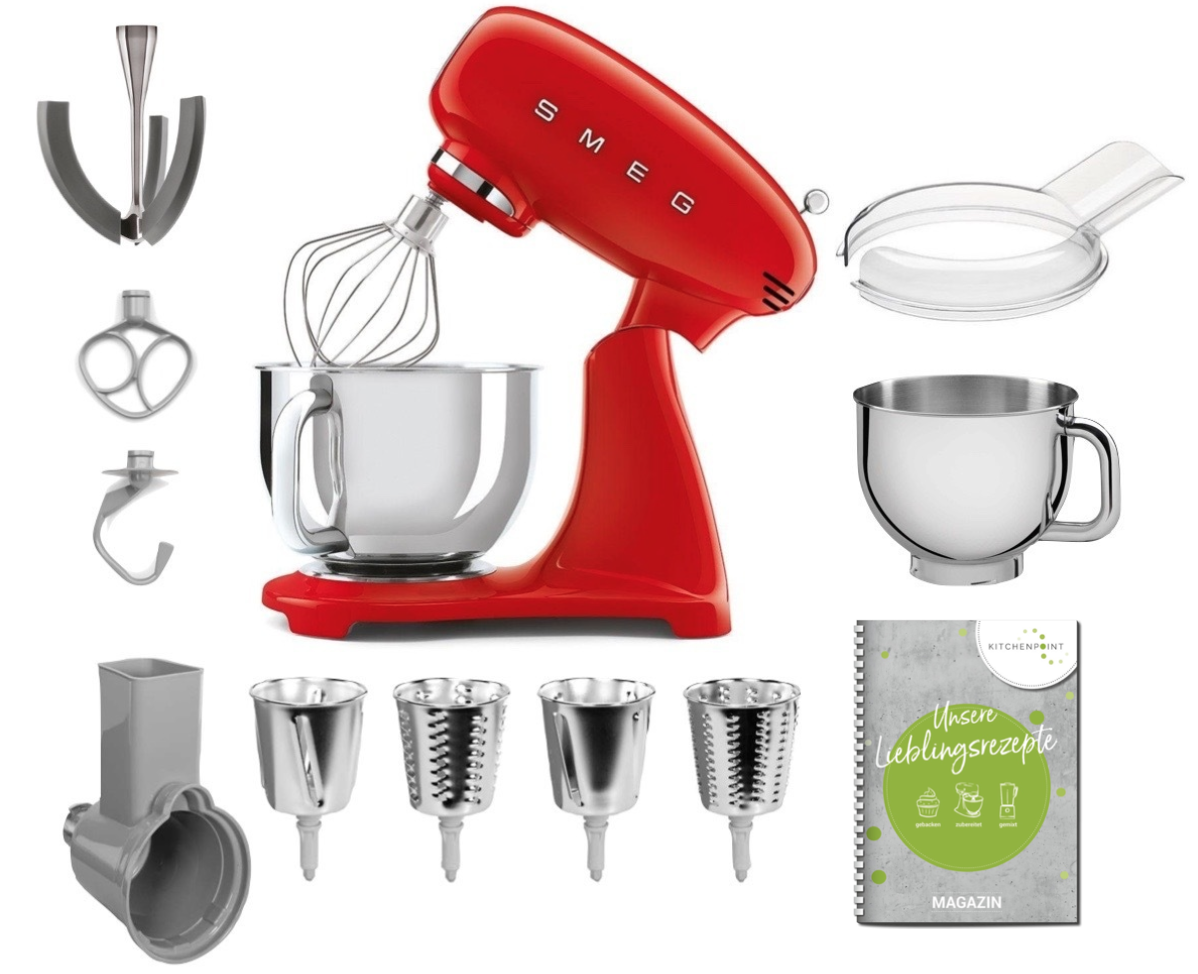 SMEG Küchenmaschine SMF03 Vollfarbe - Gemüse Mega Set Rot