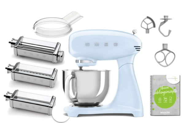 SMEG Küchenmaschine SMF05 Vollfarbe - Pasta Set Pastellblau