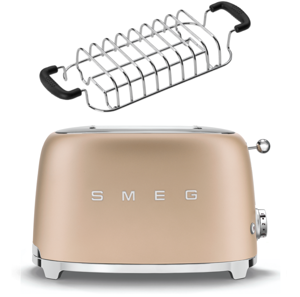 SMEG Toaster TSF01 mit Brötchenaufsatz Champagner matt
