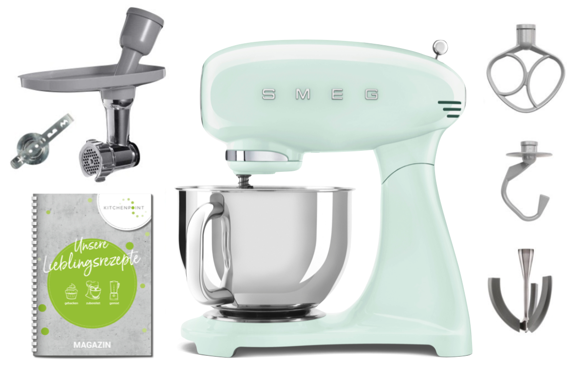 SMEG Küchenmaschine SMF03 Vollfarbe Pastellgrün - Back Set  SMEG Küchenmaschine SMF03 Vollfarbe Pastellgrün - Back Set