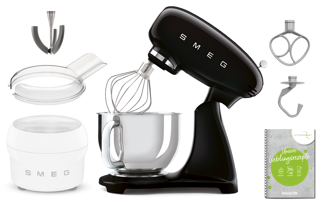 SMEG Küchenmaschine SMF03 Vollfarbe - Eis Set Schwarz SMEG Küchenmaschine SMF03 Vollfarbe - Eis Set Schwarz
