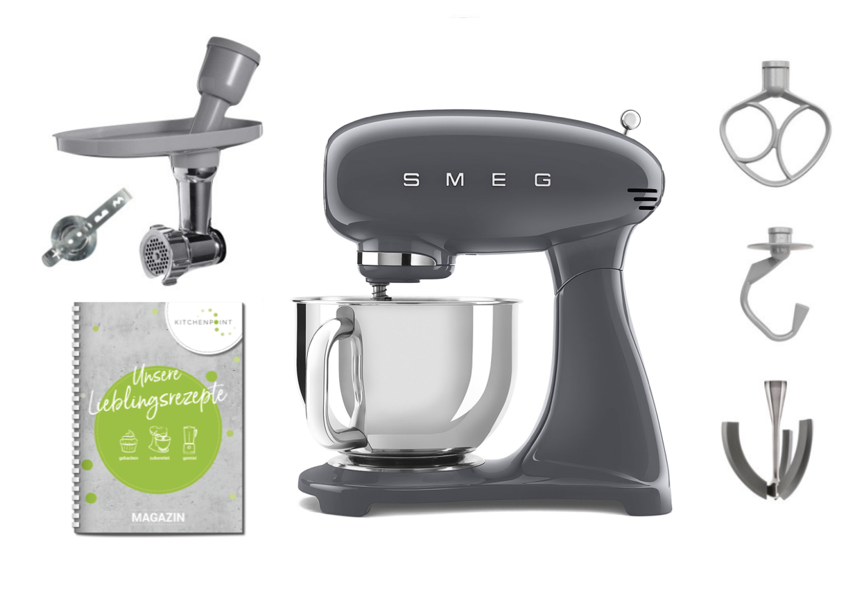 SMEG Küchenmaschine SMF03 Vollfarbe  Anthrazit-grau - Back Set  SMEG Küchenmaschine SMF03 Vollfarbe  Anthrazit-grau - Back Set