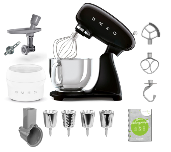 SMEG Küchenmaschine SMF05 Vollfarbe - Gourmet Set Schwarz