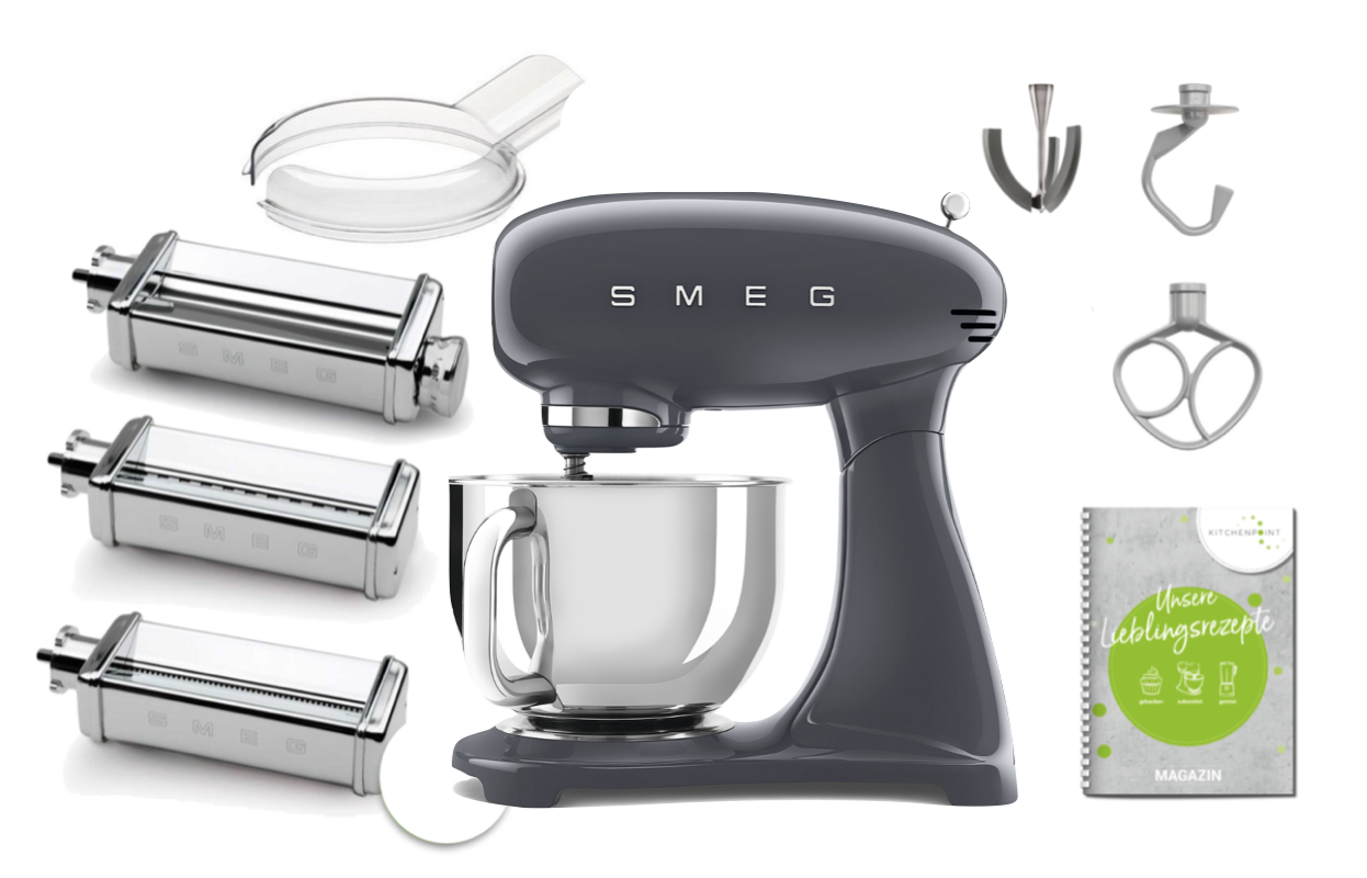 SMEG Küchenmaschine SMF03 Vollfarbe - Pasta Set Anthrazit-grau
