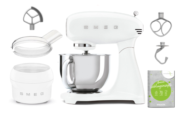 SMEG Küchenmaschine SMF05 Vollfarbe - Eis Set Weiß