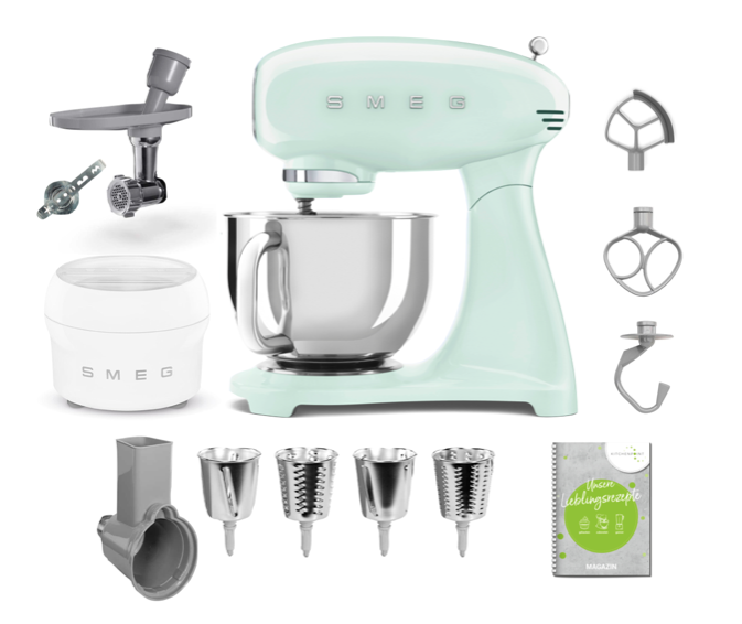 SMEG Küchenmaschine SMF05 Vollfarbe - Gourmet Set Pastellgrün